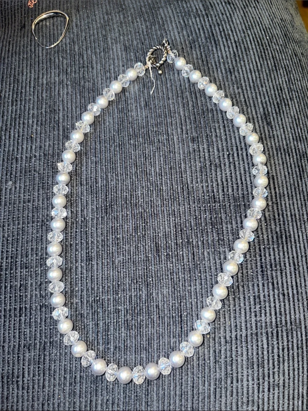 Unbranded Pearl Crystal Necklace Women OS White Good Beaded Toggle Clasp 18in